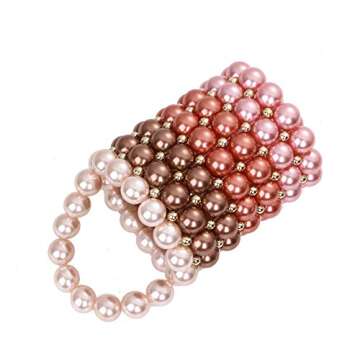 Abvokury YUSHINY Women Beaded Pearl Evening Bucket Handmade Bags with DustBag for Wedding Party