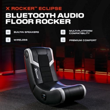 X Rocker Eclipse Video Gaming Floor Chair with Built-In Headrest Speakers, Wireless Bluetooth, Foldable, Vegan Leather, 275 lbs Max, Amazon Exclusive, Black and Silver