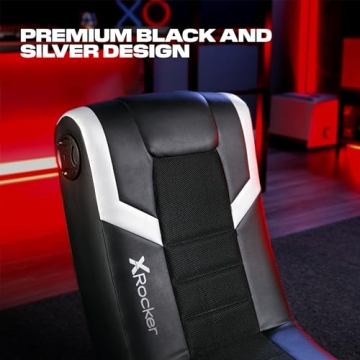 X Rocker Eclipse Video Gaming Floor Chair with Built-In Headrest Speakers, Wireless Bluetooth, Foldable, Vegan Leather, 275 lbs Max, Amazon Exclusive, Black and Silver
