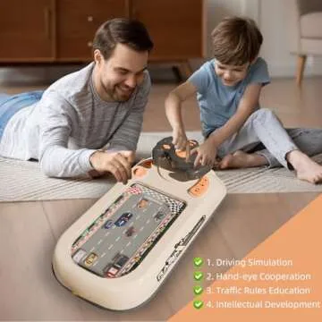 Racing Adventure Car Steering Wheel Toy,Car Racing Adventure Toy with Steering Wheel, Driving Simulator for Kids Racing Car Adventure Steering Wheel Toy,Musical Interactive Steering Wheel Toy (White)