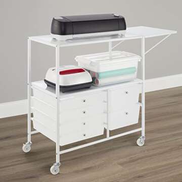 Essex Drawers & Rolling Storage Cart with Tray and Extandable Table by Simply Tidy - Organize Art and Craft Supplies, White