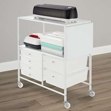Essex Drawers & Rolling Storage Cart with Tray and Extandable Table by Simply Tidy - Organize Art and Craft Supplies, White