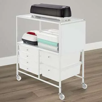 Essex Drawers & Rolling Storage Cart with Tray and Extandable Table by Simply Tidy - Organize Art and Craft Supplies, White
