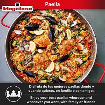 MAGEFESA 15" Carbon Steel Paella Pan – 38 cm - 8 Servings, Durable & Lightweight with Dimpled Surf...