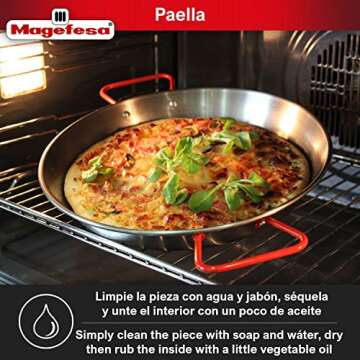 MAGEFESA 15" Carbon Steel Paella Pan – 38 cm - 8 Servings, Durable & Lightweight with Dimpled Surface, Ideal for Outdoor Cooking & Traditional Valencian Paella