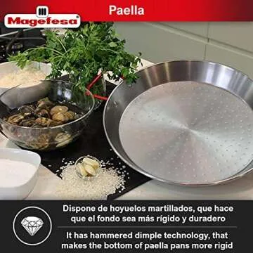 MAGEFESA 15" Carbon Steel Paella Pan – 38 cm - 8 Servings, Durable & Lightweight with Dimpled Surface, Ideal for Outdoor Cooking & Traditional Valencian Paella
