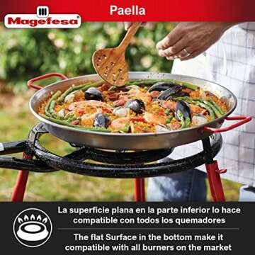 MAGEFESA 15" Carbon Steel Paella Pan – 38 cm - 8 Servings, Durable & Lightweight with Dimpled Surface, Ideal for Outdoor Cooking & Traditional Valencian Paella