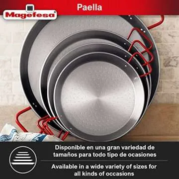 MAGEFESA 15" Carbon Steel Paella Pan – 38 cm - 8 Servings, Durable & Lightweight with Dimpled Surface, Ideal for Outdoor Cooking & Traditional Valencian Paella