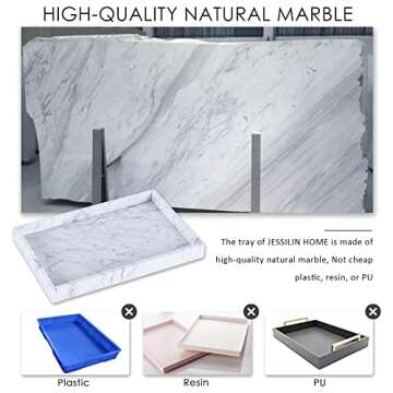 JESSILIN HOME Natural Marble Tray, Vanity Tray, Decorative Tray for Kitchen, Bathroom, Carrara White 12x 7X 1.2inch