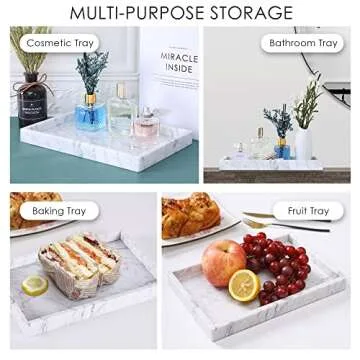 JESSILIN HOME Natural Marble Tray, Vanity Tray, Decorative Tray for Kitchen, Bathroom, Carrara White 12x 7X 1.2inch