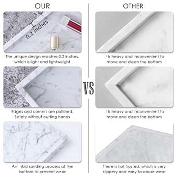 JESSILIN HOME Natural Marble Tray, Vanity Tray, Decorative Tray for Kitchen, Bathroom, Carrara White 12x 7X 1.2inch