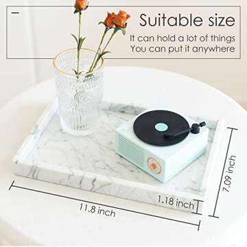 JESSILIN HOME Natural Marble Tray, Vanity Tray, Decorative Tray for Kitchen, Bathroom, Carrara White 12x 7X 1.2inch