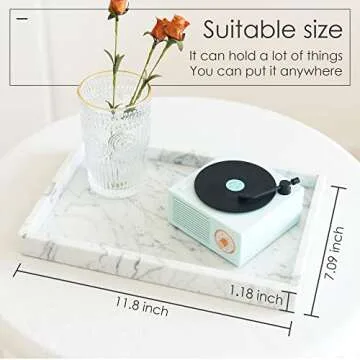 JESSILIN HOME Natural Marble Tray, Vanity Tray, Decorative Tray for Kitchen, Bathroom, Carrara White 12x 7X 1.2inch