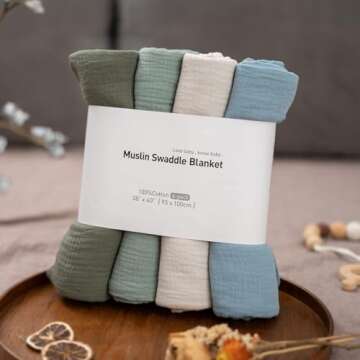 GLLQUEN BABY Muslin Swaddle Blankets for Boys and Girls, 4-Pack Baby Blankets for Girl Boy, Newborn Receiving Blanket, Baby Swaddle Blanket Unisex, Baby Essentials, Registry & Gift, 40 x 38 inches