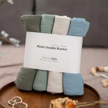 GLLQUEN BABY Muslin Swaddle Blankets for Boys and Girls, 4-Pack Baby Blankets for Girl Boy, Newborn Receiving Blanket, Baby Swaddle Blanket Unisex, Baby Essentials, Registry & Gift, 40 x 38 inches