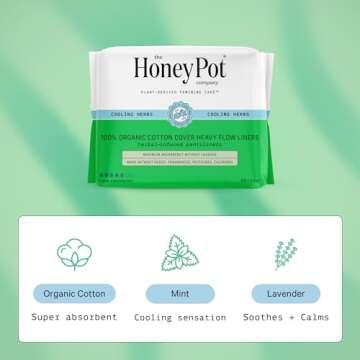 The Honey Pot Company - Herbal Panty Liners for Women - Heavy Flow w/Wings - Infused w/Essential Oils for Cooling Effect & Organic Cotton Cover - Feminine Care - FSA & HSA Eligible - 20 ct