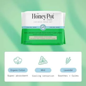 The Honey Pot Company - Herbal Panty Liners for Women - Heavy Flow w/Wings - Infused w/Essential Oils for Cooling Effect & Organic Cotton Cover - Feminine Care - FSA & HSA Eligible - 20 ct