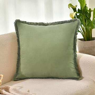 ZWJD Pillow Covers 20x20 Set of 2 Olive Green Throw Pillow Covers with Fringe Chic Cotton Decorative...