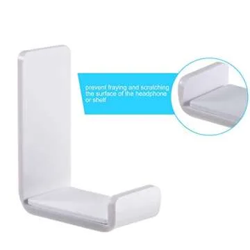 4 Pieces Headphone Hanger Holder Desk Adhesive Headphone Hook Wall Mount Headset Stand Acrylic Holder with Glues for General Purpose Game Earphone(White Pad Style)