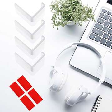 4 Pieces Headphone Hanger Holder Desk Adhesive Headphone Hook Wall Mount Headset Stand Acrylic Holder with Glues for General Purpose Game Earphone(White Pad Style)