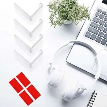 4 Pieces Headphone Hanger Holder Desk Adhesive Headphone Hook Wall Mount Headset Stand Acrylic Holder with Glues for General Purpose Game Earphone(White Pad Style)