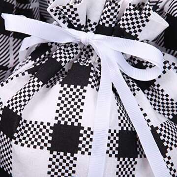 Aneco 6 Pack Plaid Drawstring Cotton Gift Bags for Christmas