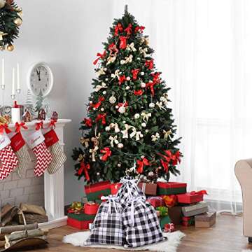 Aneco 6 Pack Plaid Drawstring Cotton Gift Bags for Christmas