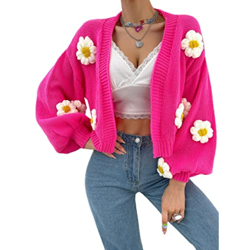 MakeMeChic Women's Floral Applique Cropped Sweater