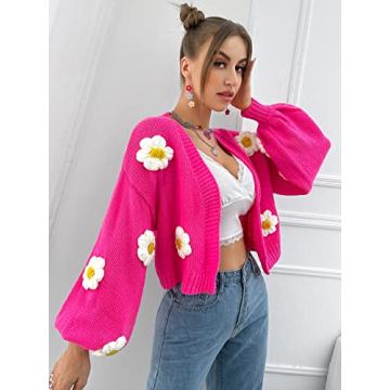 MakeMeChic Women's Floral Applique Cropped Sweater