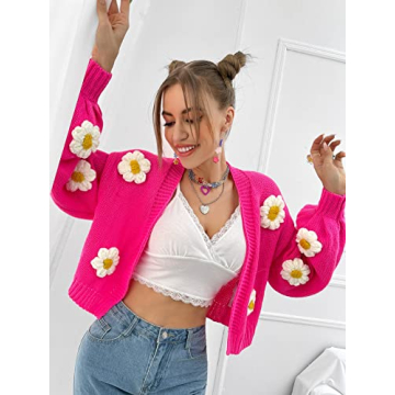 MakeMeChic Women's Floral Applique Cropped Sweater