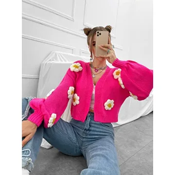 MakeMeChic Women's Floral Applique Cropped Sweater