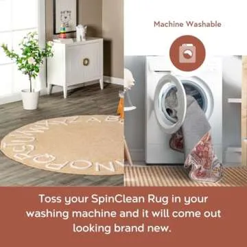 nuLOOM Kids Washable Round Alphabet Area Rug, 6' Round, Beige