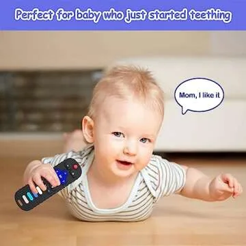 ROBBEAR Baby Teething Toys, Food Grade Silicone Teether for Babies 3 6 12 18 Months, TV Remote Shape Toddlers Chew Toys, Freezer BPA Free (Black+Blue)
