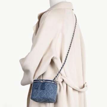 Mini Denim Crossbody Bags for Women Small Vintage Square Box Purse Boho Cross Body Handbags with Chain and Zipper (Dark Blue)