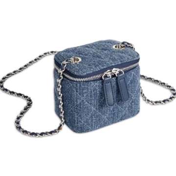 Mini Denim Crossbody Bags for Women Small Vintage Square Box Purse Boho Cross Body Handbags with Chain and Zipper (Dark Blue)