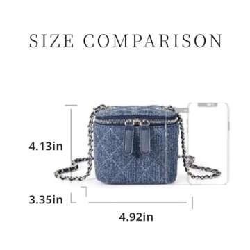Mini Denim Crossbody Bags for Women Small Vintage Square Box Purse Boho Cross Body Handbags with Chain and Zipper (Dark Blue)
