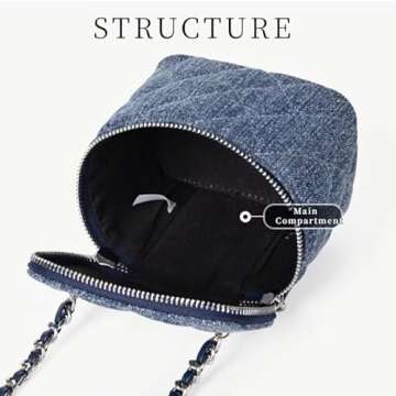 Mini Denim Crossbody Bags for Women Small Vintage Square Box Purse Boho Cross Body Handbags with Chain and Zipper (Dark Blue)