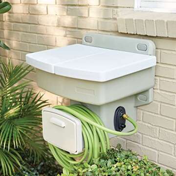 BrylaneHome Outdoor Wall Mounted Outdoor Garden Sink w/Hose Holder - No Plumbing Required Mountable ...