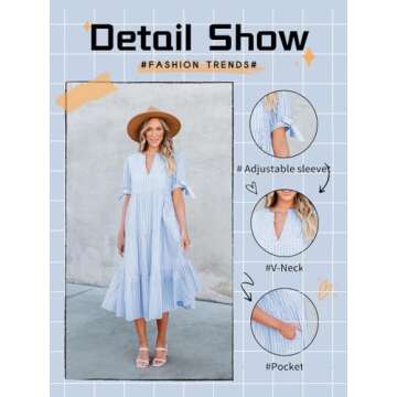 Theenkoln Women’s Casual Midi Dress - Short Sleeve V-Neck Gingham Summer Dress