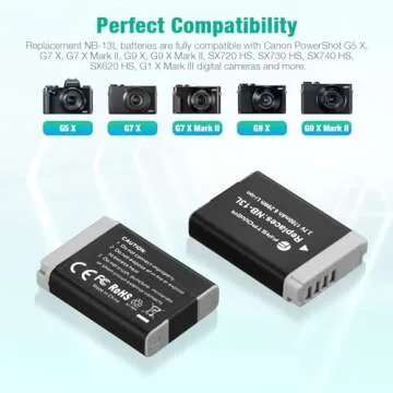 FirstPower 2-Pack NB-13L Battery and Dual USB Charger Compatible with Canon PowerShot G7 X Mark II, G7 X, G1 X Mark III, G5 X, G5X Mark II, G9 X, G9 X Mark II, SX620 HS, SX720 HS, SX730 HS, SX740 HS