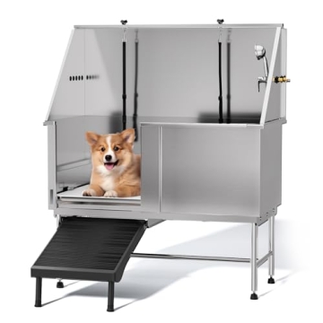 PawBest Stainless Steel Dog Grooming Bath Tub with Ramp, Faucet, Hoses and Loops (50" Bathtub)