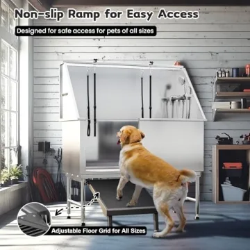 PawBest Stainless Steel Dog Grooming Bath Tub with Ramp, Faucet, Hoses and Loops (50" Bathtub)