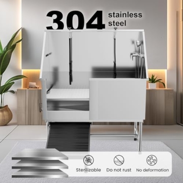 PawBest Stainless Steel Dog Grooming Bath Tub with Ramp, Faucet, Hoses and Loops (50" Bathtub)
