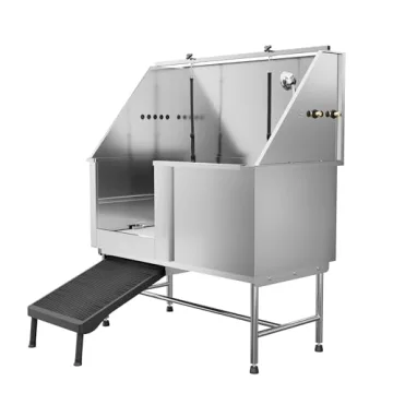 PawBest Stainless Steel Dog Grooming Bath Tub with Ramp, Faucet, Hoses and Loops (50" Bathtub)