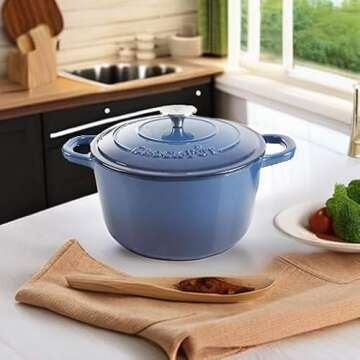 Crock-Pot Artisan Round Enameled Cast Iron Dutch Oven, 5-Quart, Blue