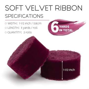 Keypan Burgundy Velvet Ribbon 1-1/2 Inch x 6 Yd Handmade Frayed Vintage Ribbons for Christmas Tree Home Decor Wreath Craft Ornaments Gift Wrapping