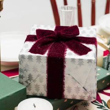 Keypan Burgundy Velvet Ribbon 1-1/2 Inch x 6 Yd Handmade Frayed Vintage Ribbons for Christmas Tree Home Decor Wreath Craft Ornaments Gift Wrapping