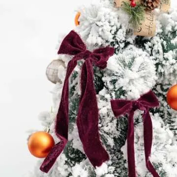 Keypan Burgundy Velvet Ribbon 1-1/2 Inch x 6 Yd Handmade Frayed Vintage Ribbons for Christmas Tree Home Decor Wreath Craft Ornaments Gift Wrapping