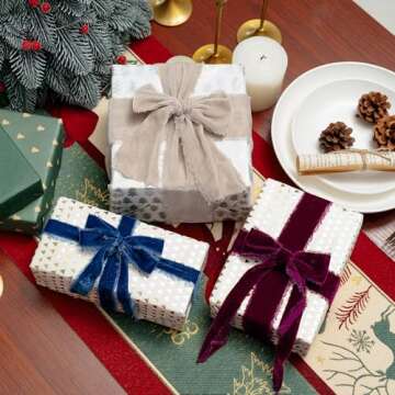 Keypan Burgundy Velvet Ribbon 1-1/2 Inch x 6 Yd Handmade Frayed Vintage Ribbons for Christmas Tree Home Decor Wreath Craft Ornaments Gift Wrapping