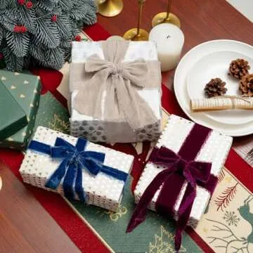 Keypan Burgundy Velvet Ribbon 1-1/2 Inch x 6 Yd Handmade Frayed Vintage Ribbons for Christmas Tree Home Decor Wreath Craft Ornaments Gift Wrapping